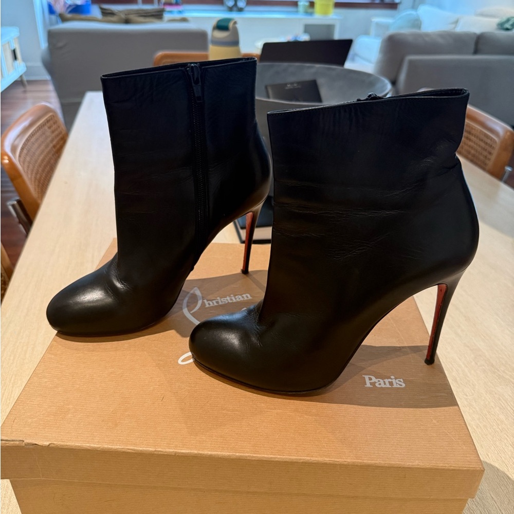 Christian Louboutin Black Leather Ankle Boots with Red Soles